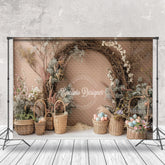 Aperturee - Pink Wall Floral Colorful Eggs Photography Backdrop